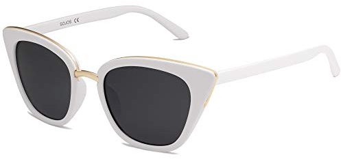 SOJOS Schick Rechteckig Katzenaugen Voll-Rahmen Sonnenbrille Damen Herren SJ2052 (C11 Weißer Rahmen/Graue Linse)