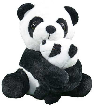 Kögler 75973 - Labertier Panda mit Baby Yuna und Bo, ca. 17 cm groß, nachsprechendes Plüschtier mit Wiedergabefunktion, plappert alles witzig nach und bewegt sich, batteriebetrieben