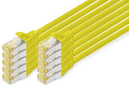 DIGITUS Cable LAN Cat 6A - 2 m - 10 unidades - Cable de red RJ45 - S-FTP blindado - Compatible con Cat6 y Cat7 - Amarillo
