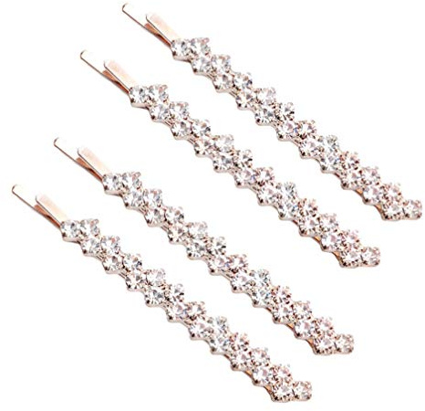 FRCOLOR 2 Pairs Rhinestone Bobby Pin,Bling Crystal Metal Hair Clips Sparkly Hairpins Hair Accessories for Lady Women Girls