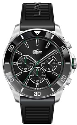 Lacoste Montre Chronographe à Quartz pour Homme Collection TIEBREAKER avec Bracelet en Silicone Noir - 2011152