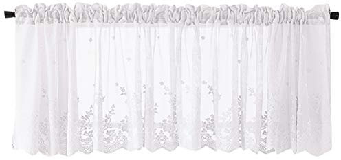 RUSTOO Tende per Mezza Finestra in Pizzo da Cucina, Tende per Mezza Finestra per Bar/Soggiorno, Moderna Tenda in Pizzo Jacquard a Strati Trasparenti (Larghezza 130 cm/Altezza 41 cm, Bianca)