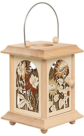 Drechslerei Kuhnert Tischlaterne/Teelichthalter - Motiv: Sommerblumen aus Edelholz - Maße: 11,5 x 11,5 x 17cm - Made in Germany