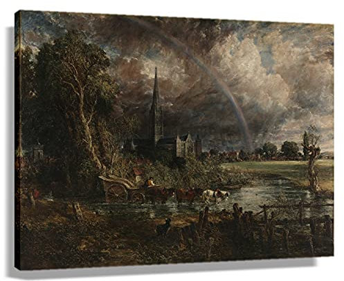 John Constable – Salisbury Cathedral From The Meadows Carteles de pared para dormitorio – Cuadros para colgar en la pared para el baño, decoraciones navideñas (60 x 40 cm), enmarcado)