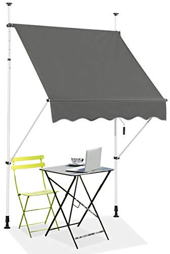 RELAX4LIFE Klemmmarkise 150 cm breit, Markise Balkon ohne Bohren, Höhenverstellbare Balkonmarkise mit Handkurbel, Sonnenschutz für Terrasse Balkon Veranda (150x175cm, Grau)