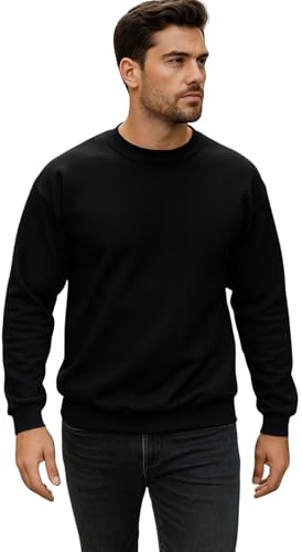 True Face Mens Sweatshirts Plain Workwear Casual Crew Neck Jumper Fleece Sweater Sports Leisure Black XL