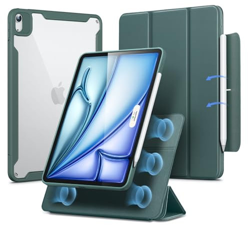 ESR Hybrid Case for iPad Air 11 Inch M3(2025) M2(2024), Air 5th/4th Generation Case (2022/2020) 10.9 Inch with Pencil Holder, Removable Magnetic Cover, Vertical Stand, Rebound 360 Series, Green