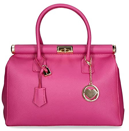 Chicca Borse Bag Borsa a Mano in Pelle Made in Italy 35x28x16 cm (D02 Fucsia)