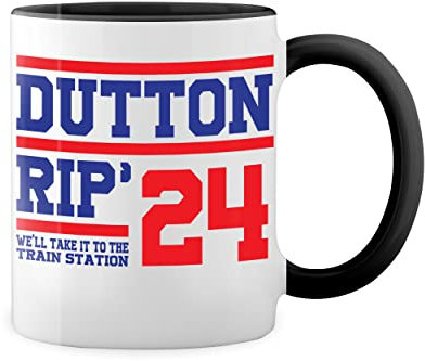 Dutton Rip 24 We'll take it to the train station Yellowstone Blanca taza de café con RIM Negro y manija Mug