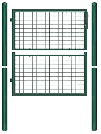 Randaco Puerta de Jardín de Acero Galvanizado, 100x100cm Verde Puerta para valla metalica jardin acero, Robusta y Duradera, Patio con cerradura, Manija y 3 llave