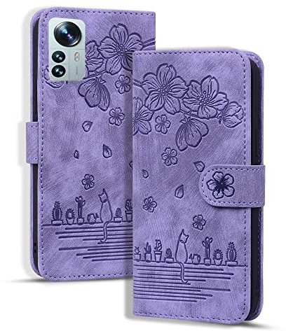 Rosbtib Custodia Xiaomi 12/ Xiaomi 12X 5G, Cover a Libro Pelle PU Premium Flip Wallet Case Cover Magnetica Funzione Supporto Portafoglio Cover per Xiaomi 12/ Xiaomi 12X 5G - Viola Gatto