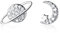Boucles d'oreilles à tige asymétriques en argent sterling plaqué or blanc hypoallergénique 20 g en forme d'étoile et lune planète pour femmes, adolescentes, filles, sœurs, Noël, Argent sterling,