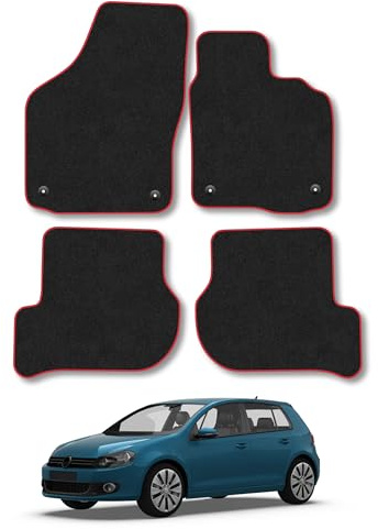 VW Golf (2009-2013) [Estate, Hatchback] Carpet Car Mats | Red Edge Trim Tailored Fit Floor Mats Full Coverage Protection Accessories Easy Clean Anti Slip Made in the UK