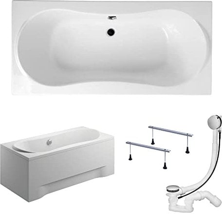 KOLMAN Badewanne LONG Rechteck 170x80 mit AcrylSchürze, Ablaufgarnitur und Füßen Komplettset 4in1 Premium Original Acryl Wanne Siphon