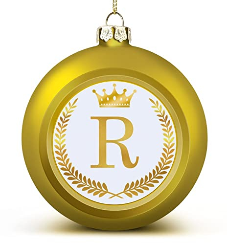 1PCS Christmas Balls Ornaments Crown Gold Wreath Letter R Christmas Decorations Custom Initial Tree Balls for Holiday Christmas Party Decoration