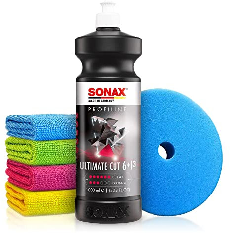 Autopolitur Set: Sonax Profiline UltimateCut Schleifpolitur (1L) - Hocheffektive Schleifpaste für starke Defektkorrekturen am Autolack - Low-Dust Technologie - Auto polieren, Heavy Cut | 6-teilig