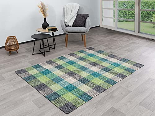 Steffensmeier Handwebteppich Aberdeen | Schurwolle | Wohnzimmer | Grün, handgewebt, Größe: 120x180 cm