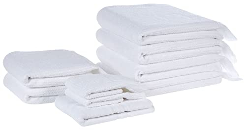 Beliani Luxus Handtuch Set mit Badematte Baumwolle weiß 9-teilig Fransen Modern Atiu