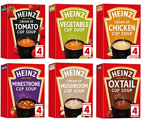 UpLabel Creations - Heinz Cup a Soup Multipack 6 Boxes All Flavours | Tomato, Vegetable, Chicken, Minestrone, Mushroom, Oxtail Cup Soup