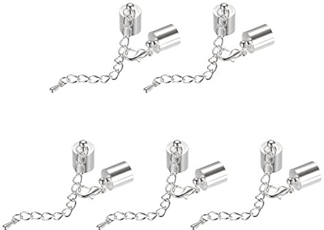 sourcing map 10 Satz 10mm Leder Kordel Endkappen mit Karabinerverschlüssen und Verlängerungskette für DIY Herstellung Armbänder Rhodium Ton
