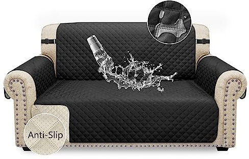 Granbest Wasserdichter Sofabezug 2-Sitzer, rutschfester Zweisitzerbezug mit elastischen Bändern, waschbarer Sofaschoner für Kinder, Haustiere, Hunde, Katzen, Vierjahreszeiten-Universal (2 Sitzer,