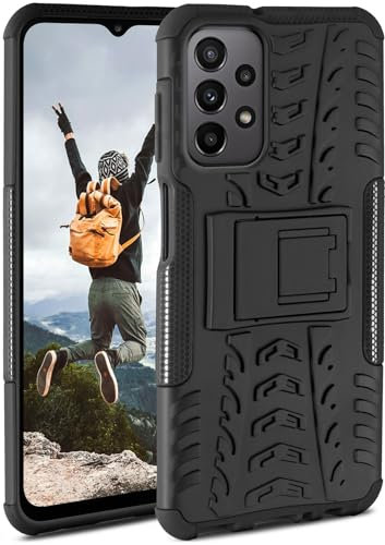 ONEFLOW Coque de protection pour Samsung Galaxy A23 5G - Coque blindée solide avec appareil photo et protection d'écran - Coque de protection sûre en TPU avec support - Noir