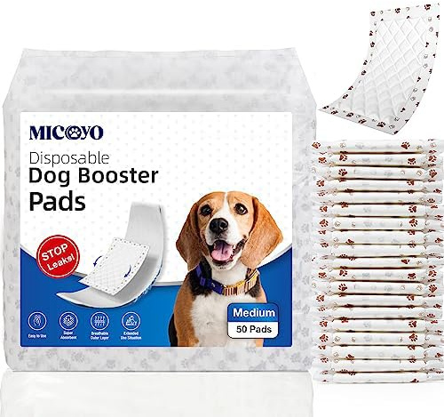 MICOOYO Disposable Dog Diaper Liners, Dog Booster Pads for Male Female Dogs, Period Doggy Inserts Pads for Nappies Diapers Pants (M-50)