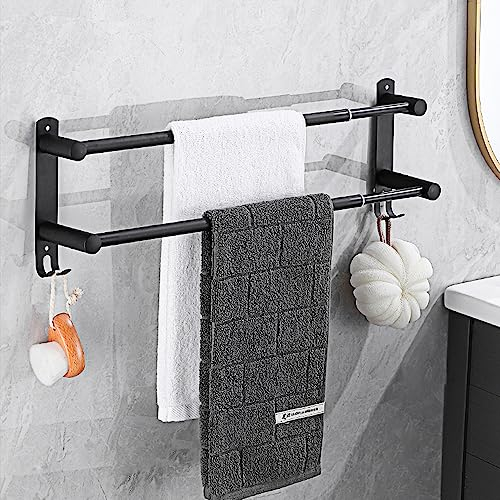 HONPHIER Inoxydable Porte-Serviettes de Salle de Bain 43-78CM Rétractable Porte Serviette Porte-Serviettes Mural pour Salle de Bain, Cuisine, Toilettes, Hôtel (Noir, 2 Couches)