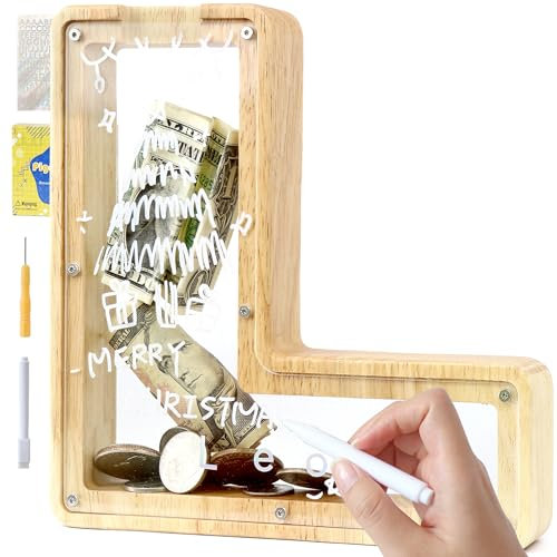 LEcylankEr Spardose Kinder, Spardose Holz Buchstabe, Spardose Personalisiert, Kreative Sparschwein für Geburtstag Geschenk/Heimdekoration/Keepsake (L)