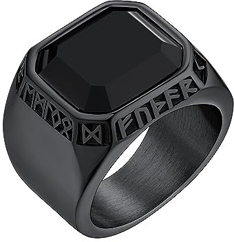 FaithHeart Silberring mit Synthetischer Onyx für Herren, Schwarz Siegelring mit Schwarz Onyx Stein, Wikinger Rune Fingerring für Geburtstag Weihnachten