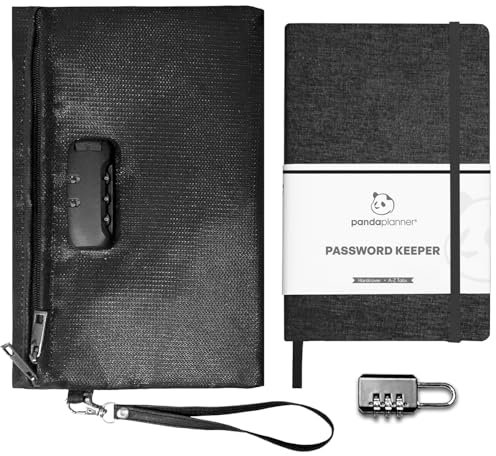 Panda Planner Schwarz 5 x 7 Zoll A5 Personal-Organizer mit feuerfester und wasserabweisender Dokumententasche – inklusive Zahlenschloss