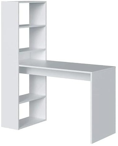 HOGAR24 ES | Mesa de Ordenador Despacho | Escritorio con Estantería de Oficina | Mesa de Estudio | Reversible | Color Blanco | Medidas: 140 cm (Alto) x 122 cm (Ancho) x 50 cm (Fondo)