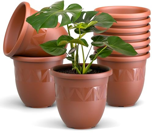 Plastard Übertopf 10er Set Durchmesser 35 cm Terrakotta Blumentopf für Innen und Außen aus Kunststoff Pflanztopf für Balkon Terrasse Pflanzkübel Kräutertopf