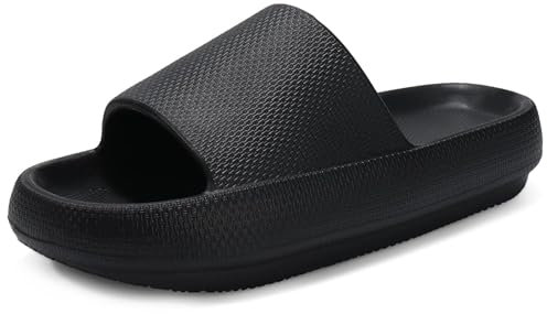 Misolin Badeschuhe Damen Herren Original Hausschuhe Cozislides Wolke Schlappen Super Weich rutschfest Badelatschen Sommer Pantoletten Cozy Cloudyzzz Slides Indoor/Outdoor,Schwarz 42/43 EU