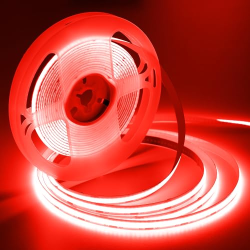 iNextStation COB LED Streifen 5M Rot, DC12V LED Strip Lights Flexibel CRI93+, Breite 8mm Uniform Lichtband für Unterbau, Schlafzimmer, TV, Küche, DIY Heimdekoration (Ohne Netzteil)