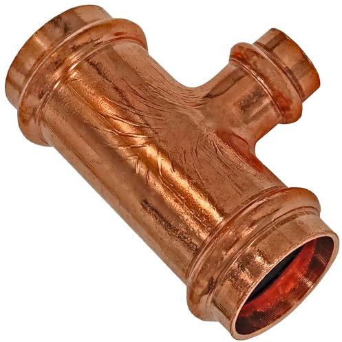 Press Fitting 2418r Reduzier T Stück Mitten-Abgang reduziert für Kupfer Rohr Außendurchmesser 28 x 22 x 28 mm i-i-i 3 Muffen Anschlüsse zum Verpressen V Kontur Reduzierung