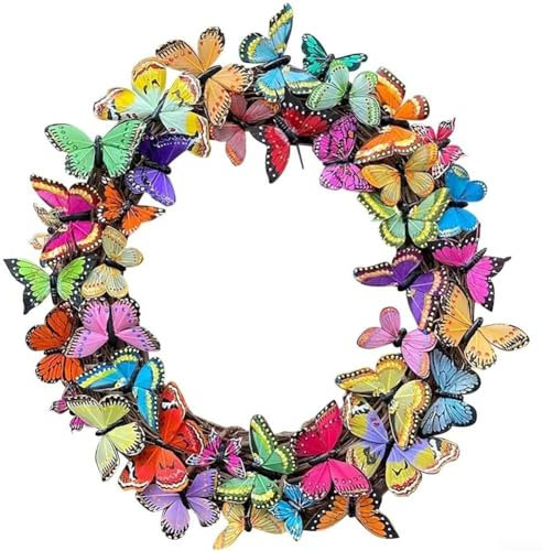 PETSTIBLE Schmetterlingskranz, künstlicher Kranz für Frühling und Sommer, mit Schmetterlingen, Dekoration für Haustür, für drinnen und draußen (30 cm)