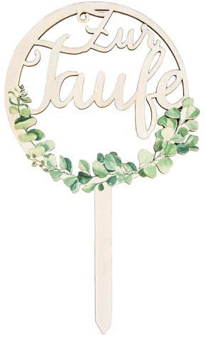 Logbuch-Verlag Cake Topper Taufe aus Holz Eukalyptus Kuchendeko Tortendeko Tauftorte Tauffeier Deko grün natur 20x12 cm