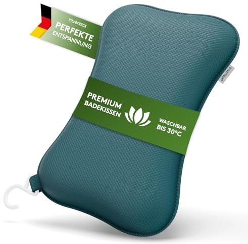 SilverRack Premium Badewannenkissen Petrol - Badekissen für Badewanne - Kissen Badewanne mit Saugnäpfen - Nackenkissen als Nacken- & Whirlpool Kopfstütze - Badewannen Zubehör - Bath Pillow Spa