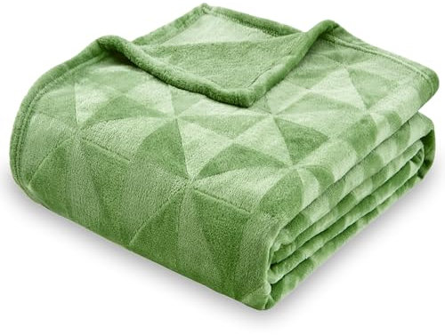 SOCHOW Flanell Fleecedecke mit 3D-Dreiecksmuster, leichte, superweiche, gemütliche Plüsch-Bettdecke/Sofadecke 150 x 200 cm, Salbei Grün