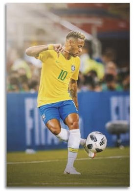 SYLUOQP Neymar Leinwand-Poster mit Fußballmotiv, 30,5 x 45,7 cm, gerahmt, matt, für den Innenbereich, Dekoration für Wohnzimmer