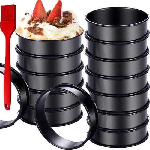 16 Packungen englische Muffin-Ringe, antihaftbeschichtet, 8,9 cm und 10,2 cm, Edelstahl, doppelt gerollte Törtchenringe, rund, schwarzes Metall, Backen, Kochen, Gebäck, Ringformen für Kekse,