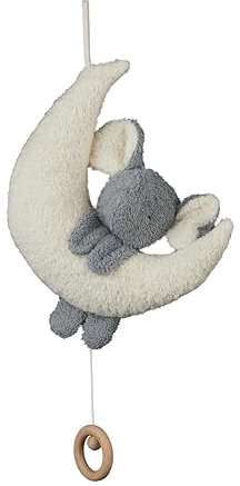 Efie Bio-Spieluhr Elefant auf Mond – 100 % Baumwolle (kbA), Schurwollfüllung (kbT) – handgefertigt in Deutschland – GOTS-zertifiziert – nachhaltiges Babyspielzeug (Schlaf Kindchen schlaf)