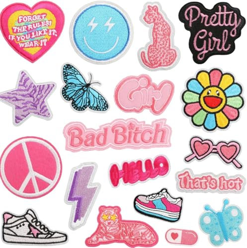 19 PCS Iron On Patches, Cute Embroidery Applique Patches for Clothing, Sew on Repair Patche and Badges, Fabric Repair Patche for Kids Clothes, Jeans, Jackets, Hats, Shoes, Backpacks