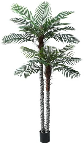 Nafresh 8ft Tall UV Resistant Faux Palm Tree, 96in Artificial Palm Tree Indoor Outdoor, Fake Tree with Real Bark and Realistic Leaves and for Home House Office Living Room Yard Patio.