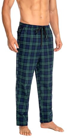 Cyathea Pantalon de pyjama pour homme - 100 % flanelle de coton - Pantalon de pyjama à carreaux - Avec poches - Vêtement de nuit - Bas de pyjama doux pour homme - Taille réglable avec cordon de