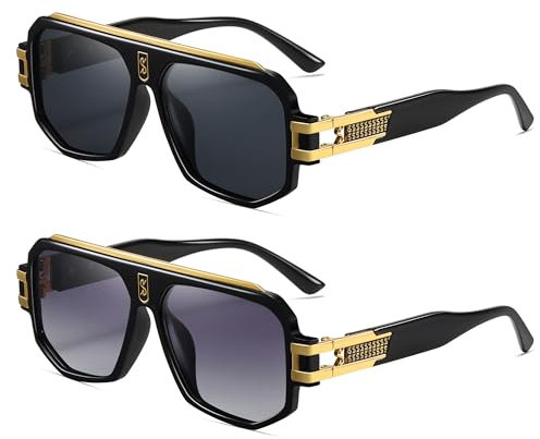 SHEEN KELLY Lunettes de soleil carrées polarisées rétro pour hommes, monture métallique surdimensionnée à dessus plat