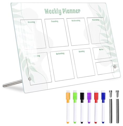 Kleine Tafel aus Acryl mit Ständer Tischplanungstafel mit Wochenplaner Tafel 12 x 8 Tafel mit Notizen To-Do-Liste Tafel mit Markern Tafel po