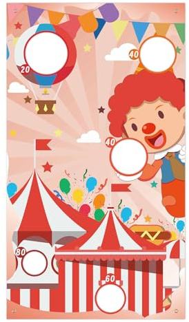 Karnevals-Wurfspiel Banner, Karnevals Wurfspiel Banner mit Clown Muster Tragbares Sitzsack Wurfspiel Banner für Partyzubehör für Drinnen und Draußen (Stil 1)