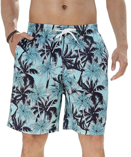 Enlision Badeshorts Herren Badehose Sommer Hawaii Shorts Männer Blau Schnelltrocknend Palme Muster Freizeit Boardshorts für Surfn Urlaub Strand XXL